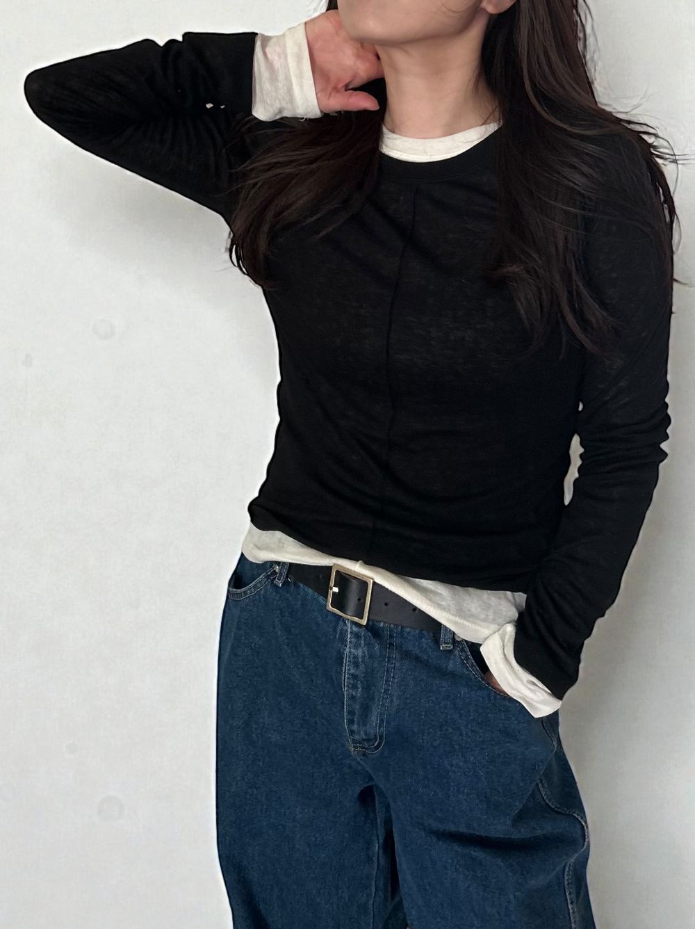 Wool blend crew neck シアートップス