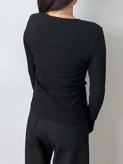 Comfortableヘンリーネックリブカットソー