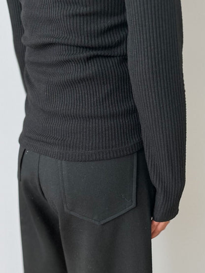 Comfortableヘンリーネックリブカットソー