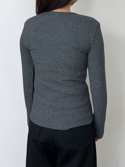 Comfortableヘンリーネックリブカットソー