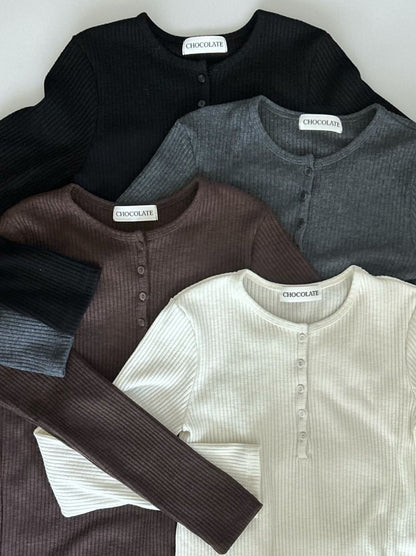 Comfortableヘンリーネックリブカットソー
