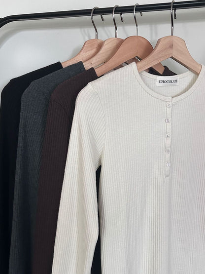 Comfortableヘンリーネックリブカットソー