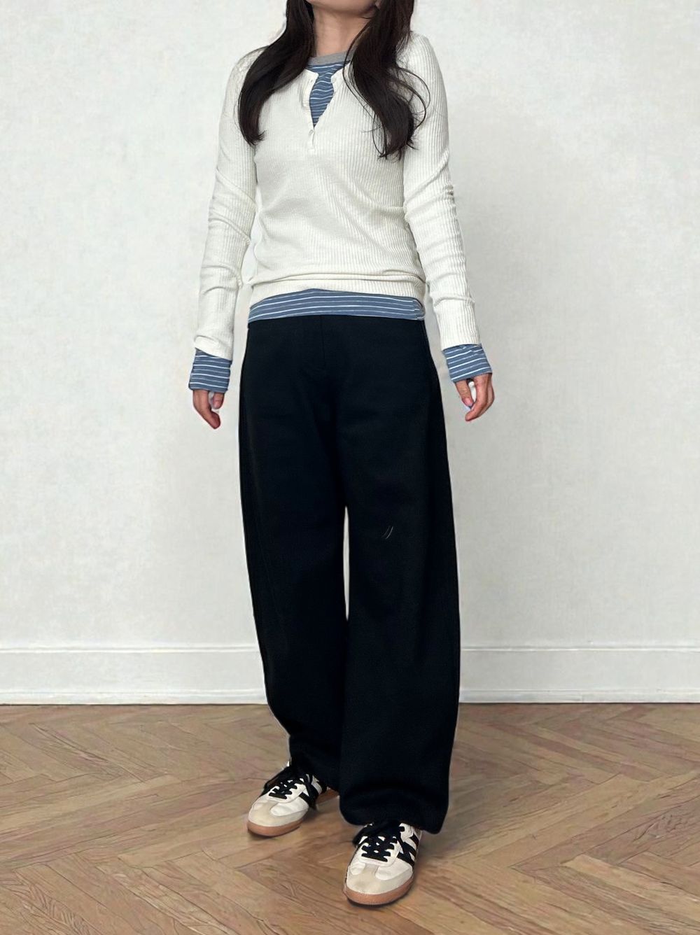 Comfortableヘンリーネックリブカットソー