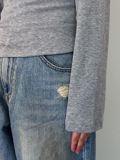 Fleece rib ラウンドネックカットソー