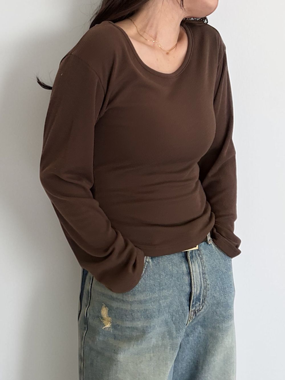 Fleece rib ラウンドネックカットソー