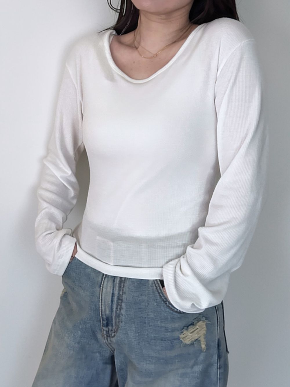 Fleece rib ラウンドネックカットソー