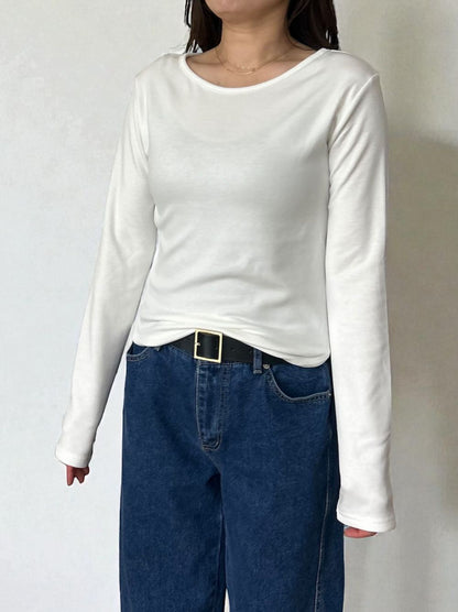 Curved hemlineフリースラウンドネックカットソー