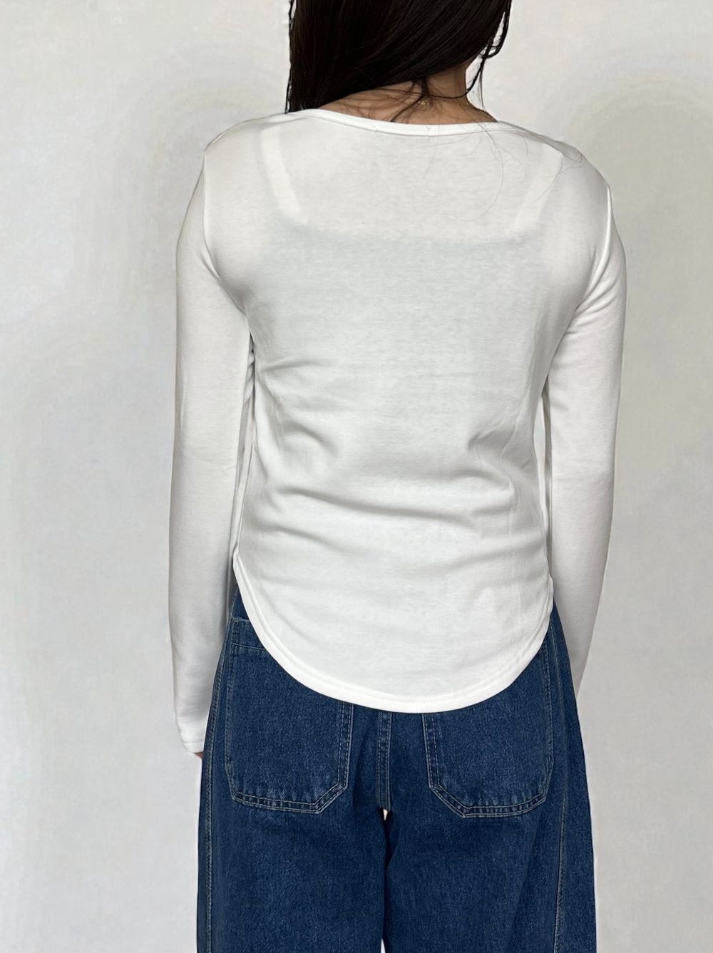 Curved hemlineフリースラウンドネックカットソー