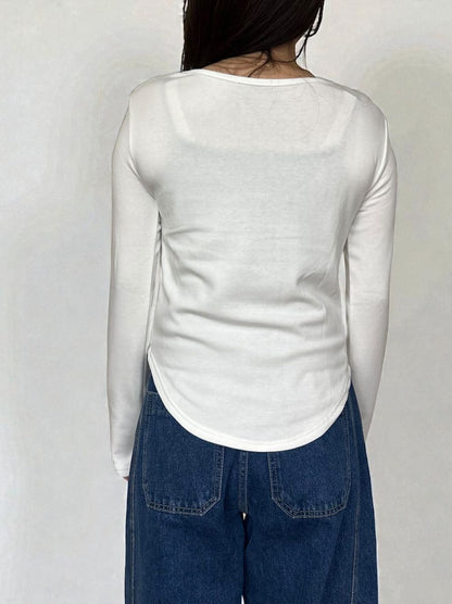 Curved hemlineフリースラウンドネックカットソー