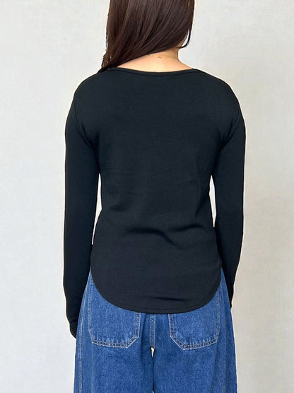 Curved hemlineフリースラウンドネックカットソー