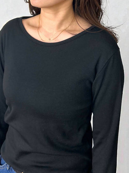 Curved hemlineフリースラウンドネックカットソー