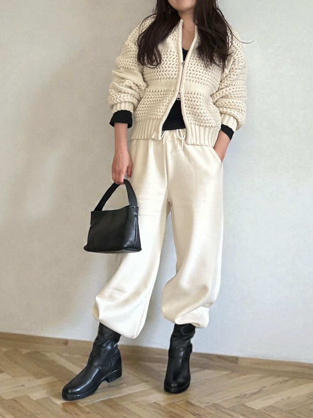 Crochet クルーネックジップアップニット