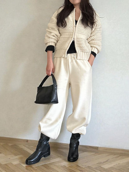 Crochet クルーネックジップアップニット