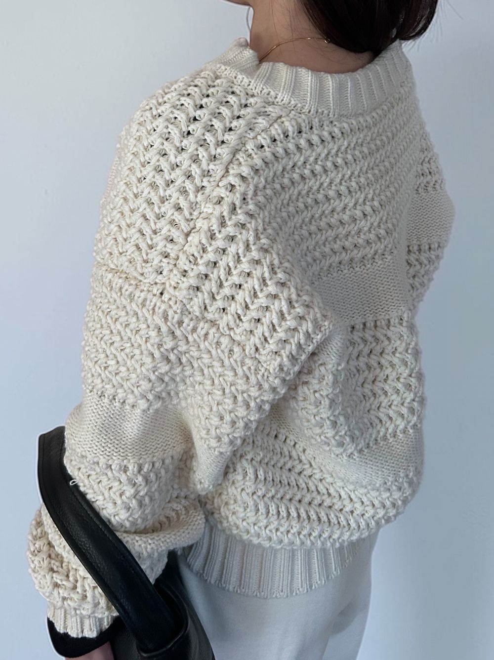 Crochet クルーネックジップアップニット