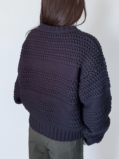 Crochet クルーネックジップアップニット