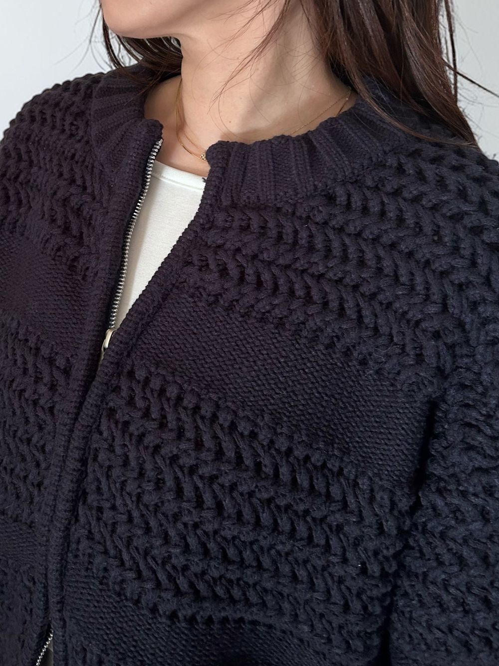 Crochet クルーネックジップアップニット