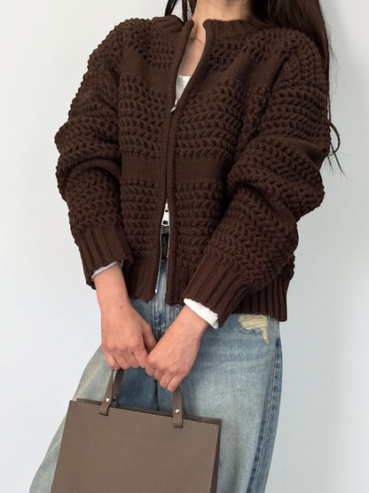 Crochet クルーネックジップアップニット