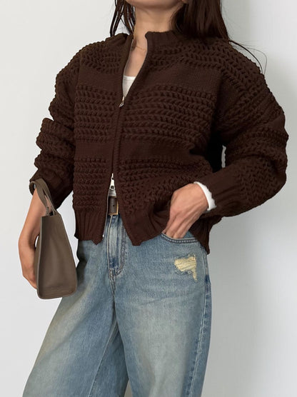 Crochet クルーネックジップアップニット