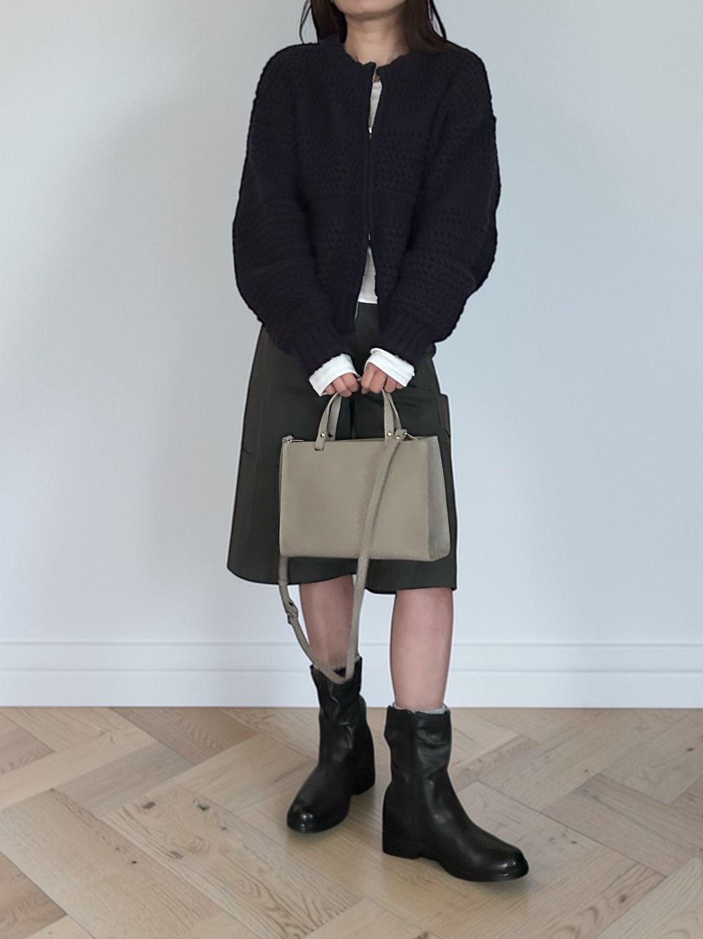 Crochet クルーネックジップアップニット