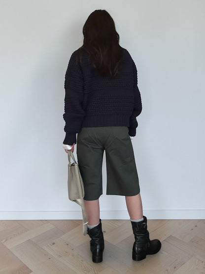 Crochet クルーネックジップアップニット