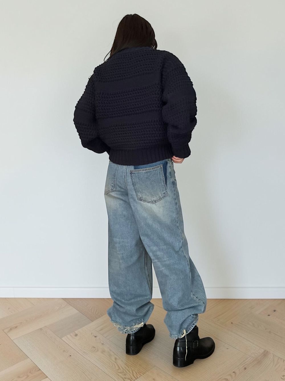 Crochet クルーネックジップアップニット