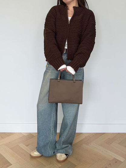 Crochet クルーネックジップアップニット