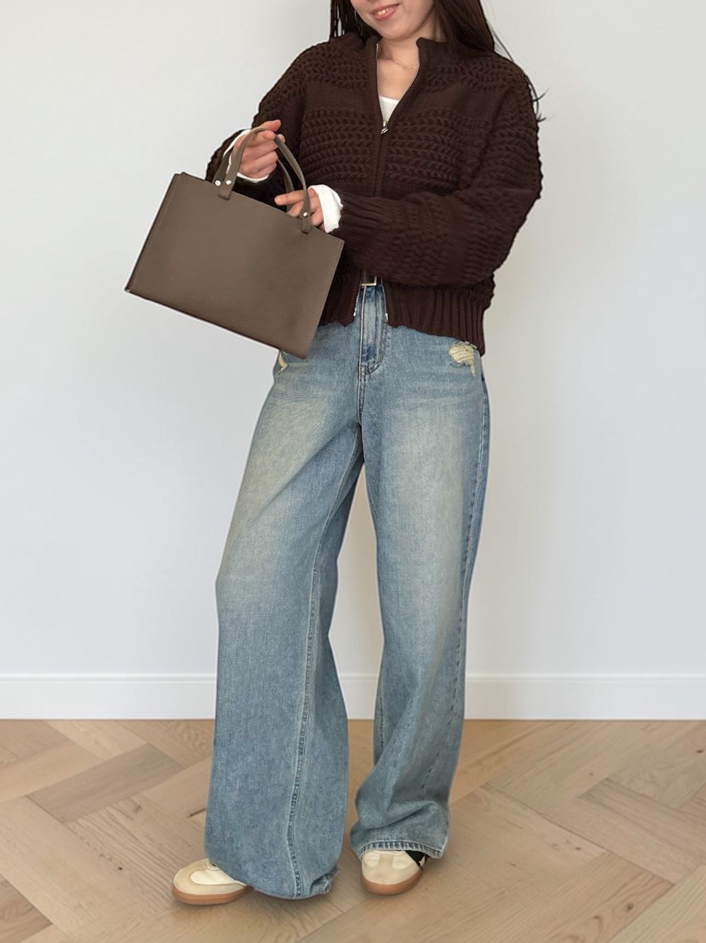 Crochet クルーネックジップアップニット