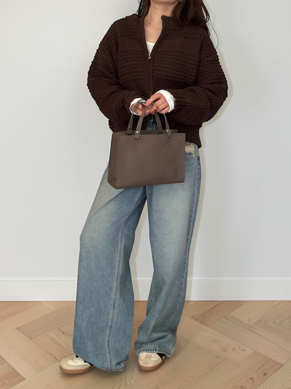 Crochet クルーネックジップアップニット