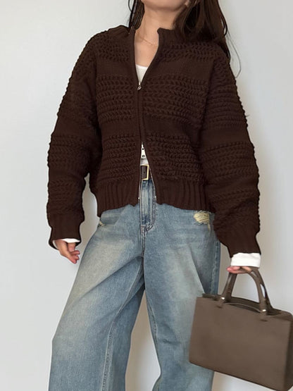 Crochet クルーネックジップアップニット