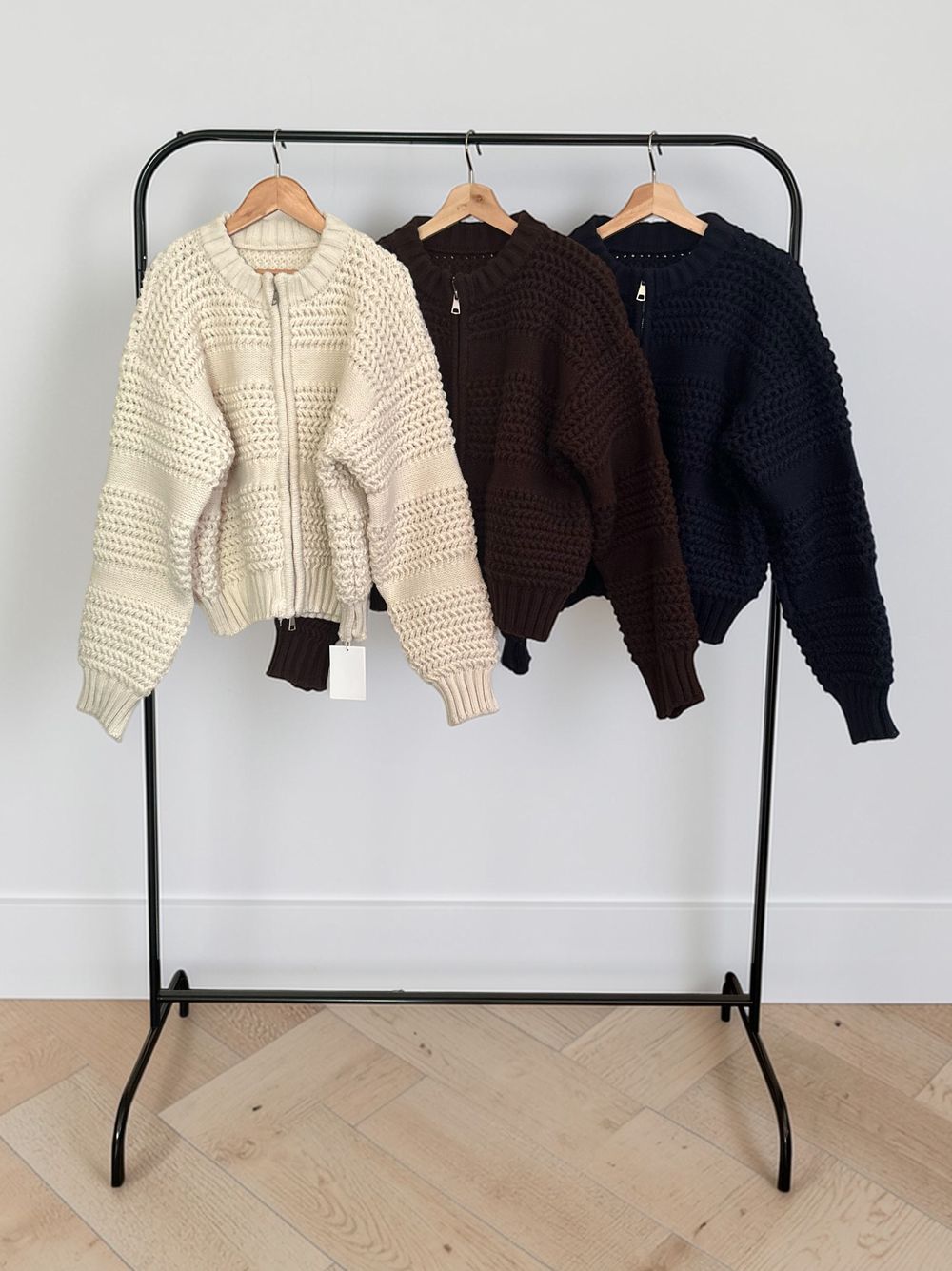 Crochet クルーネックジップアップニット