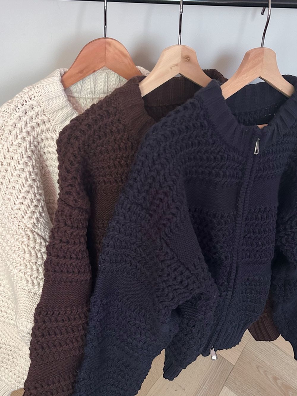 Crochet クルーネックジップアップニット