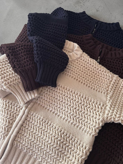 Crochet クルーネックジップアップニット