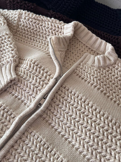 Crochet クルーネックジップアップニット