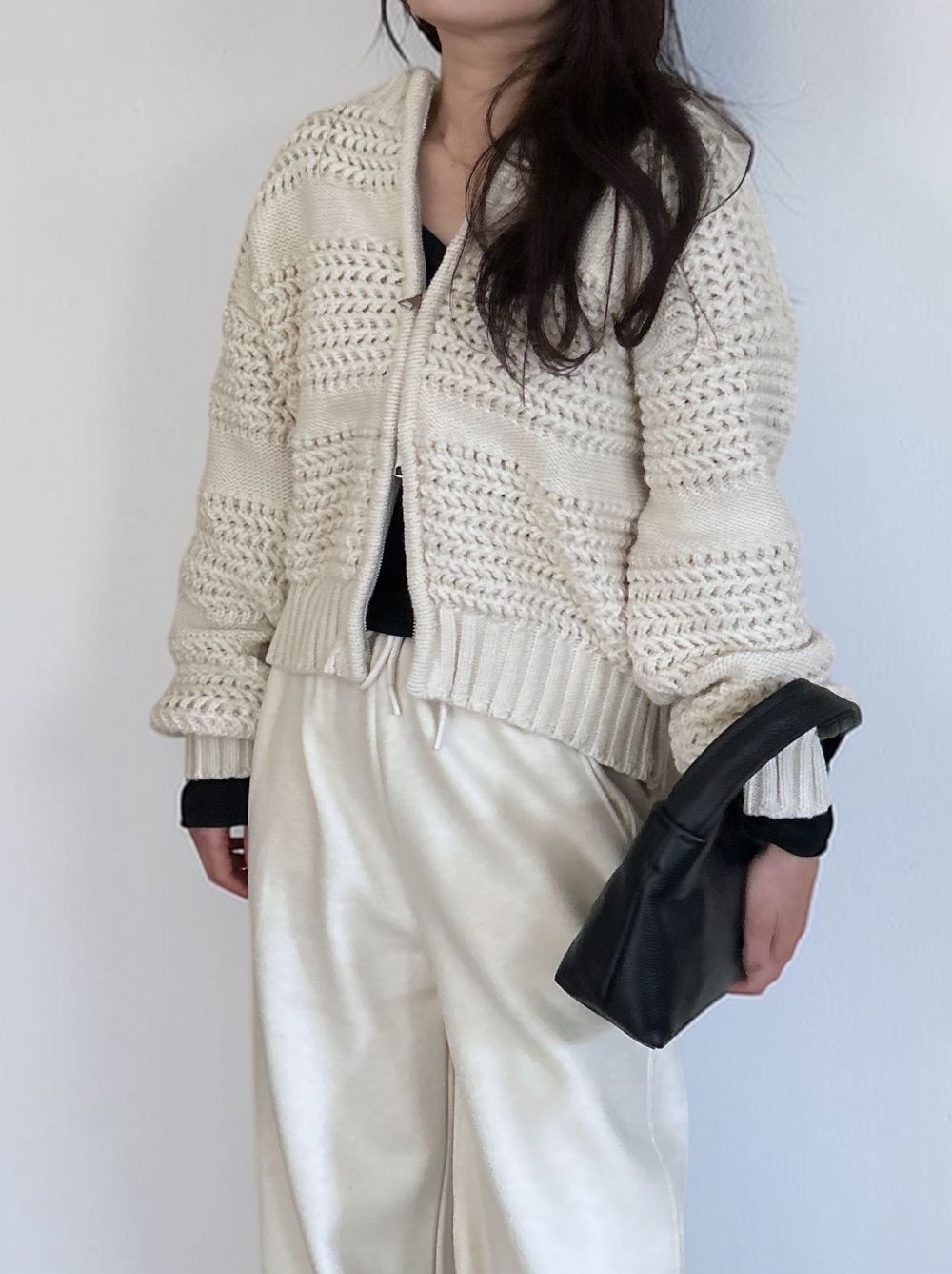 Crochet クルーネックジップアップニット