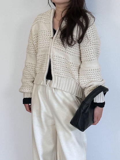 Crochet クルーネックジップアップニット