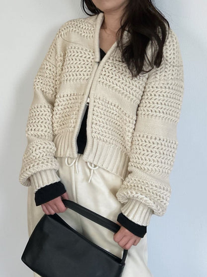 Crochet クルーネックジップアップニット