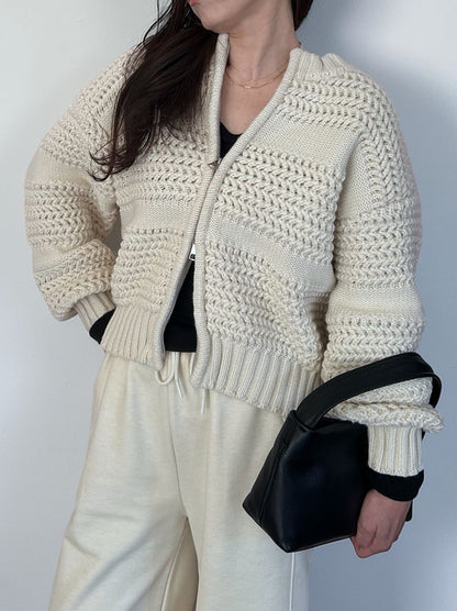 Crochet クルーネックジップアップニット