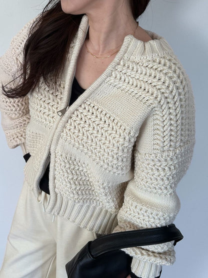 Crochet クルーネックジップアップニット