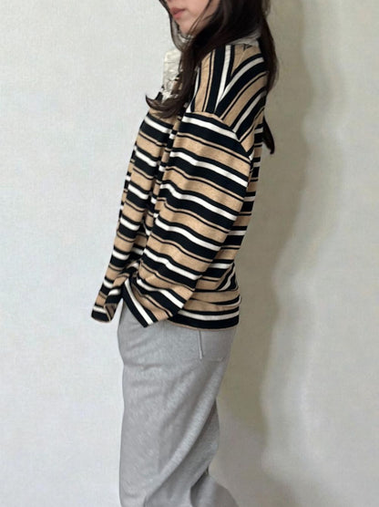 Rugger border ニットプルオーバーシャツ