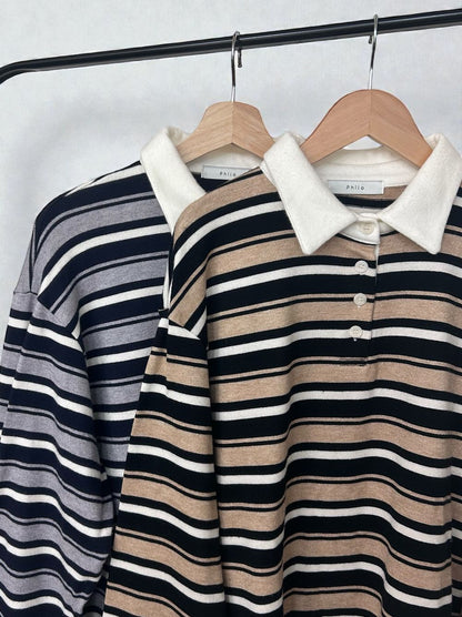 Rugger border ニットプルオーバーシャツ