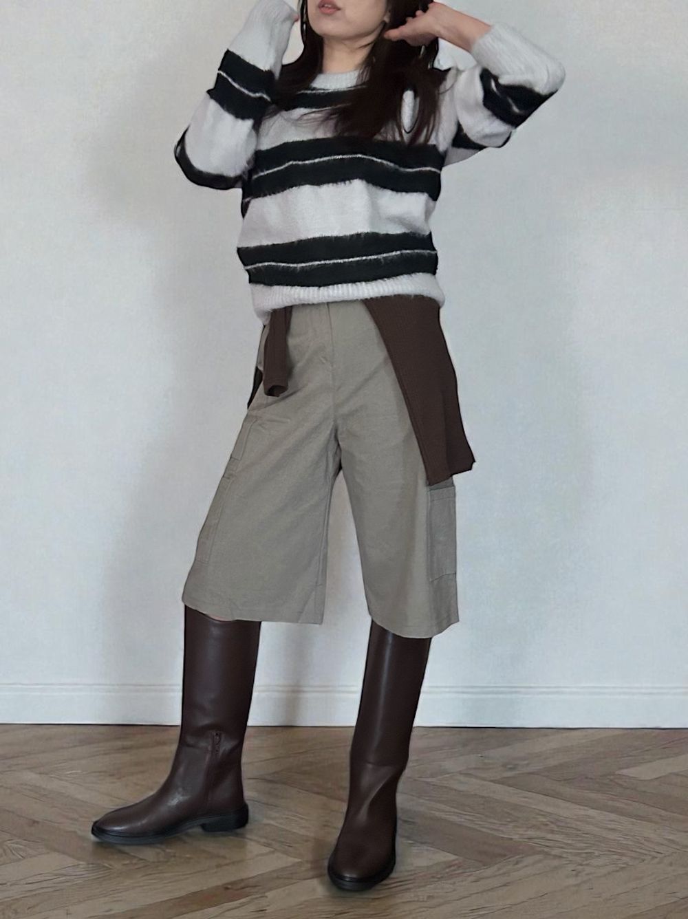 Mohair like shaggy ワイドボーダーニット