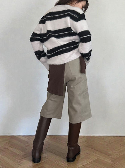 Mohair like shaggy ワイドボーダーニット