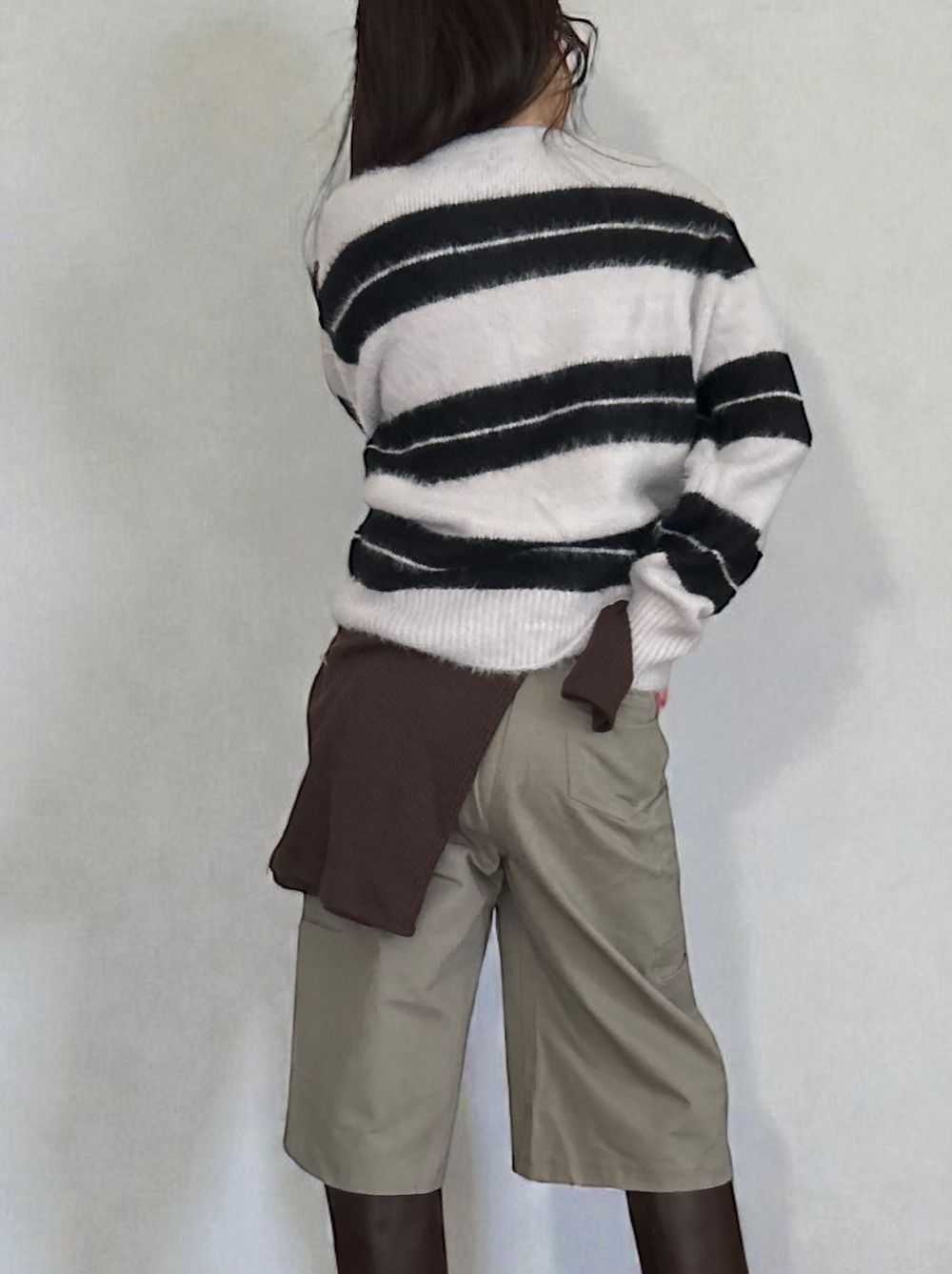 Mohair like shaggy ワイドボーダーニット