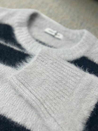 Mohair like shaggy ワイドボーダーニット