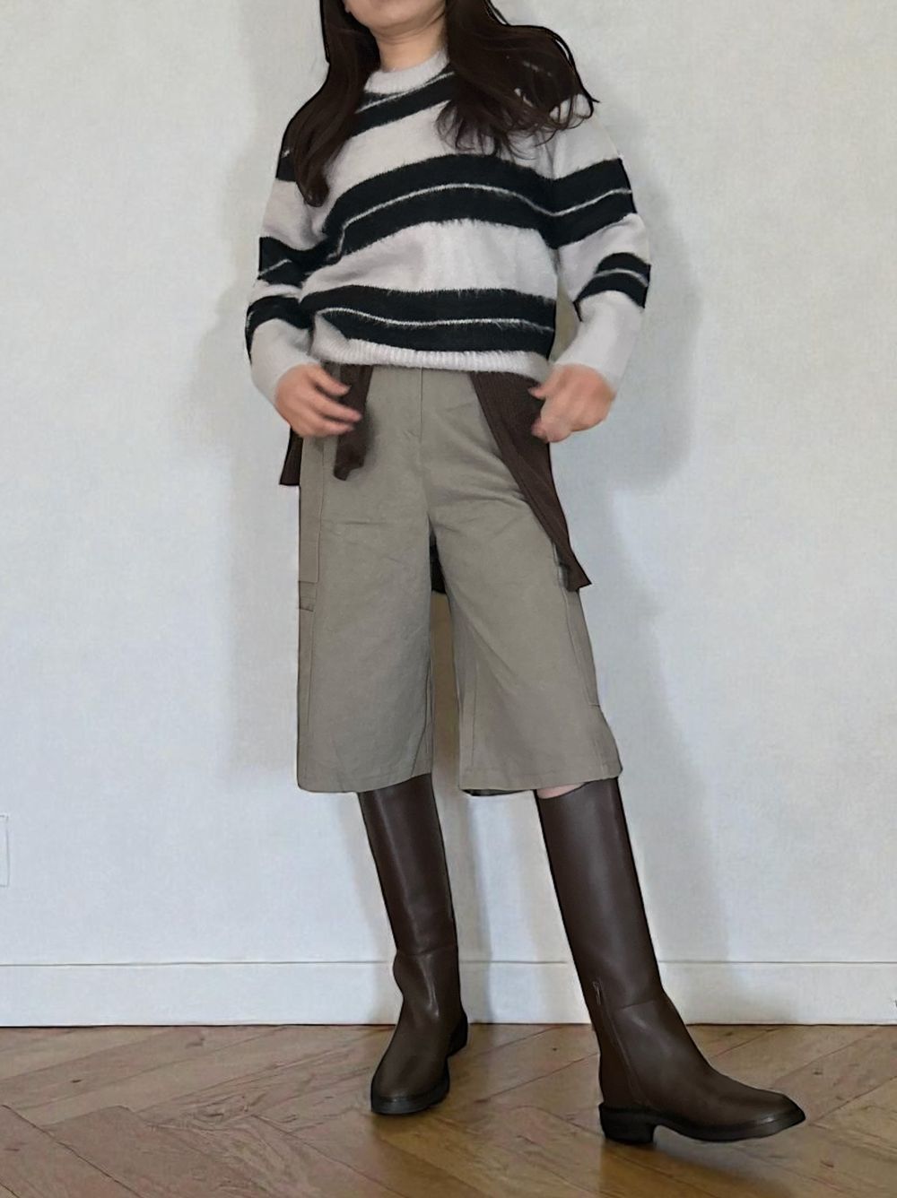 Mohair like shaggy ワイドボーダーニット