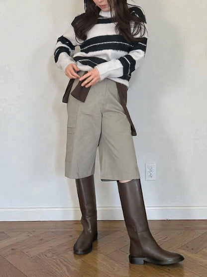 Mohair like shaggy ワイドボーダーニット