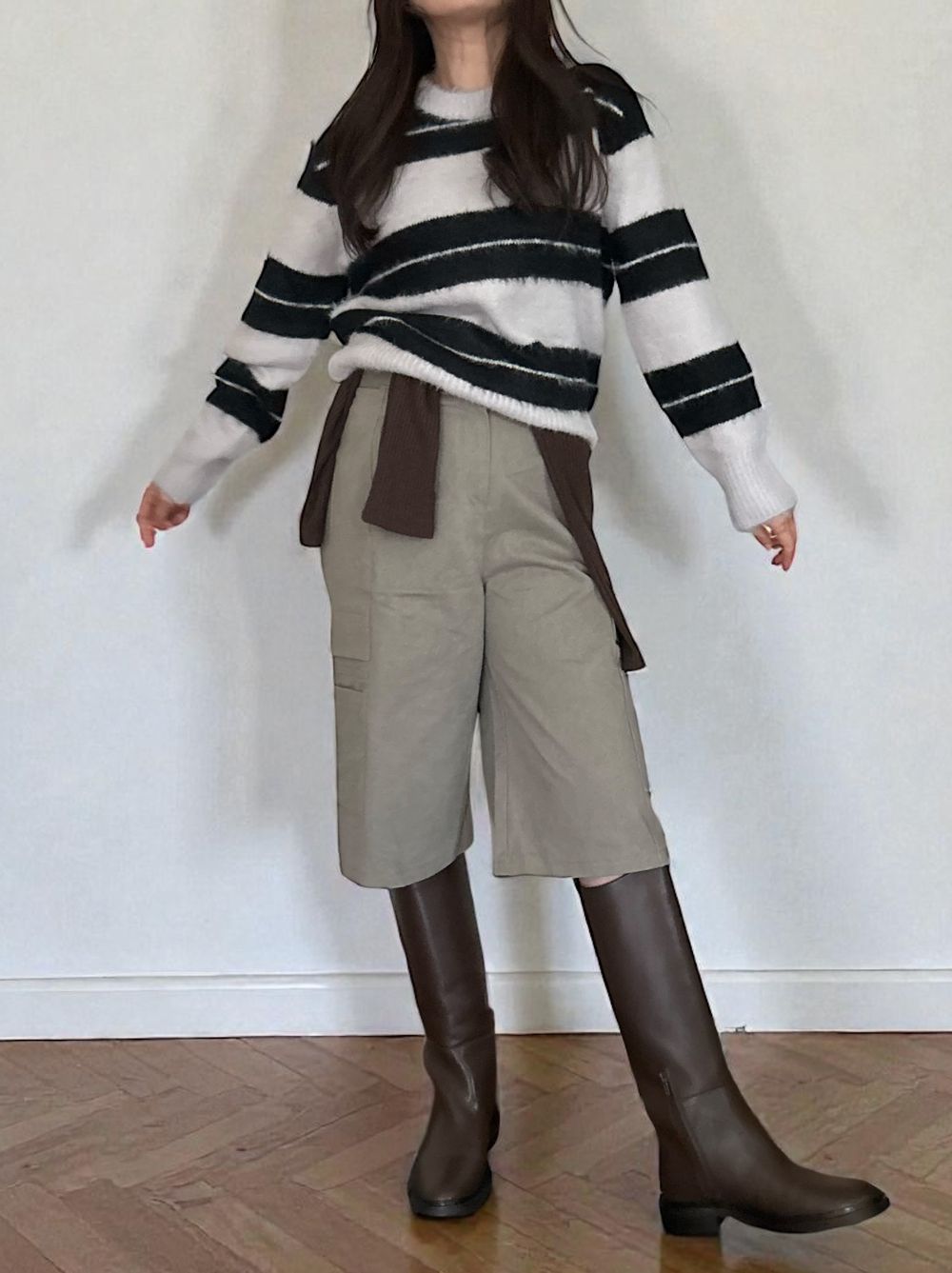 Mohair like shaggy ワイドボーダーニット