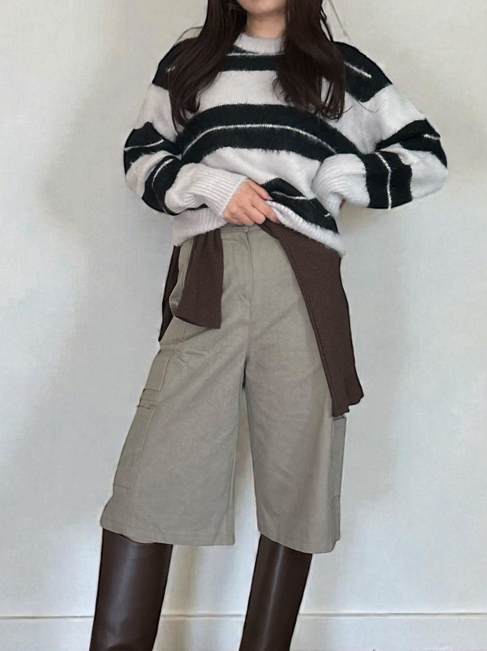 Mohair like shaggy ワイドボーダーニット