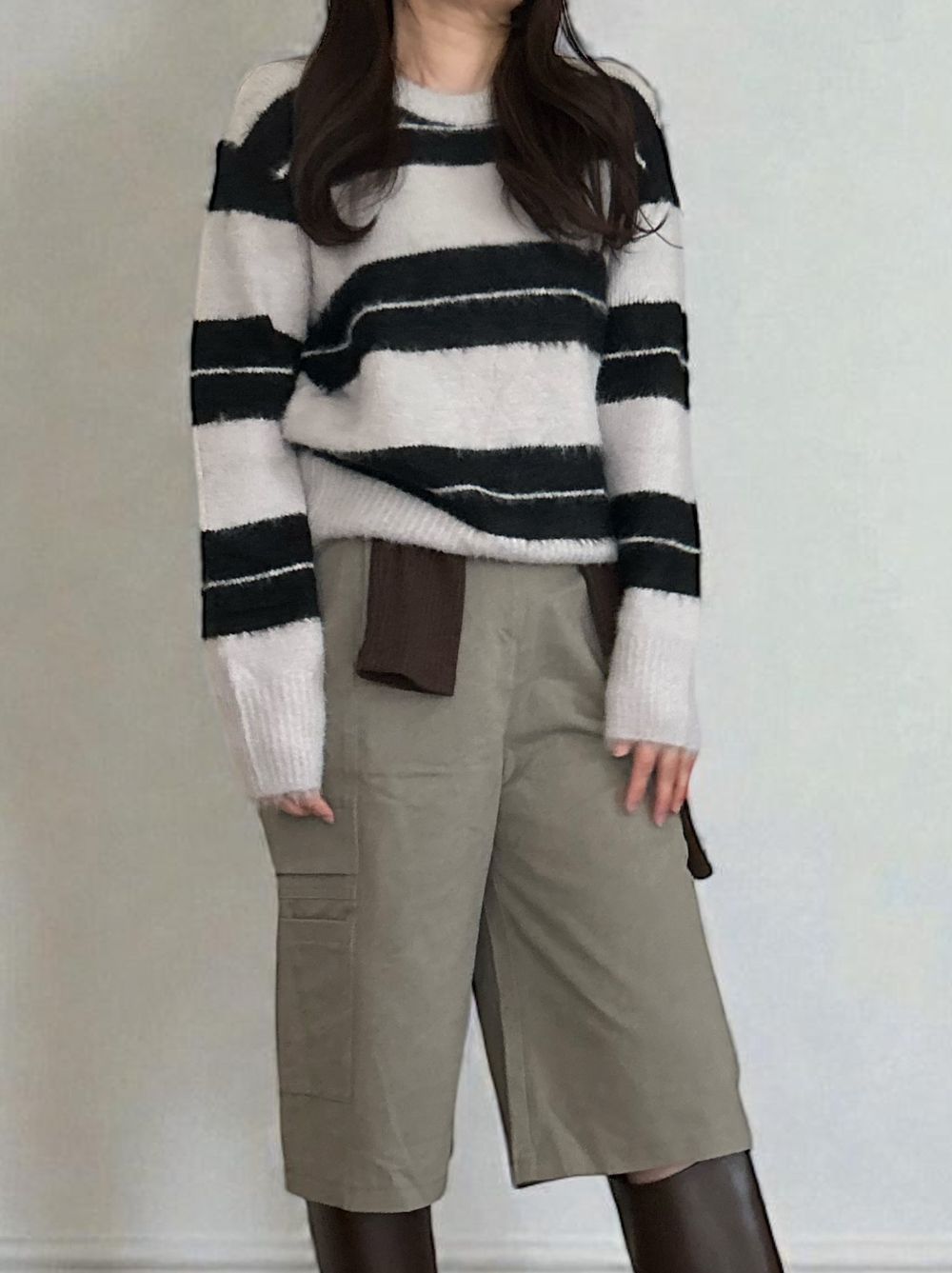 Mohair like shaggy ワイドボーダーニット