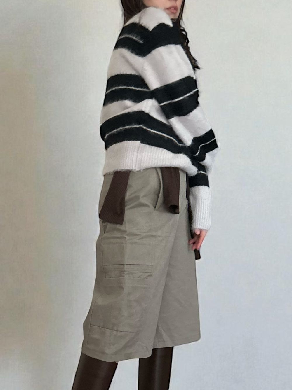 Mohair like shaggy ワイドボーダーニット